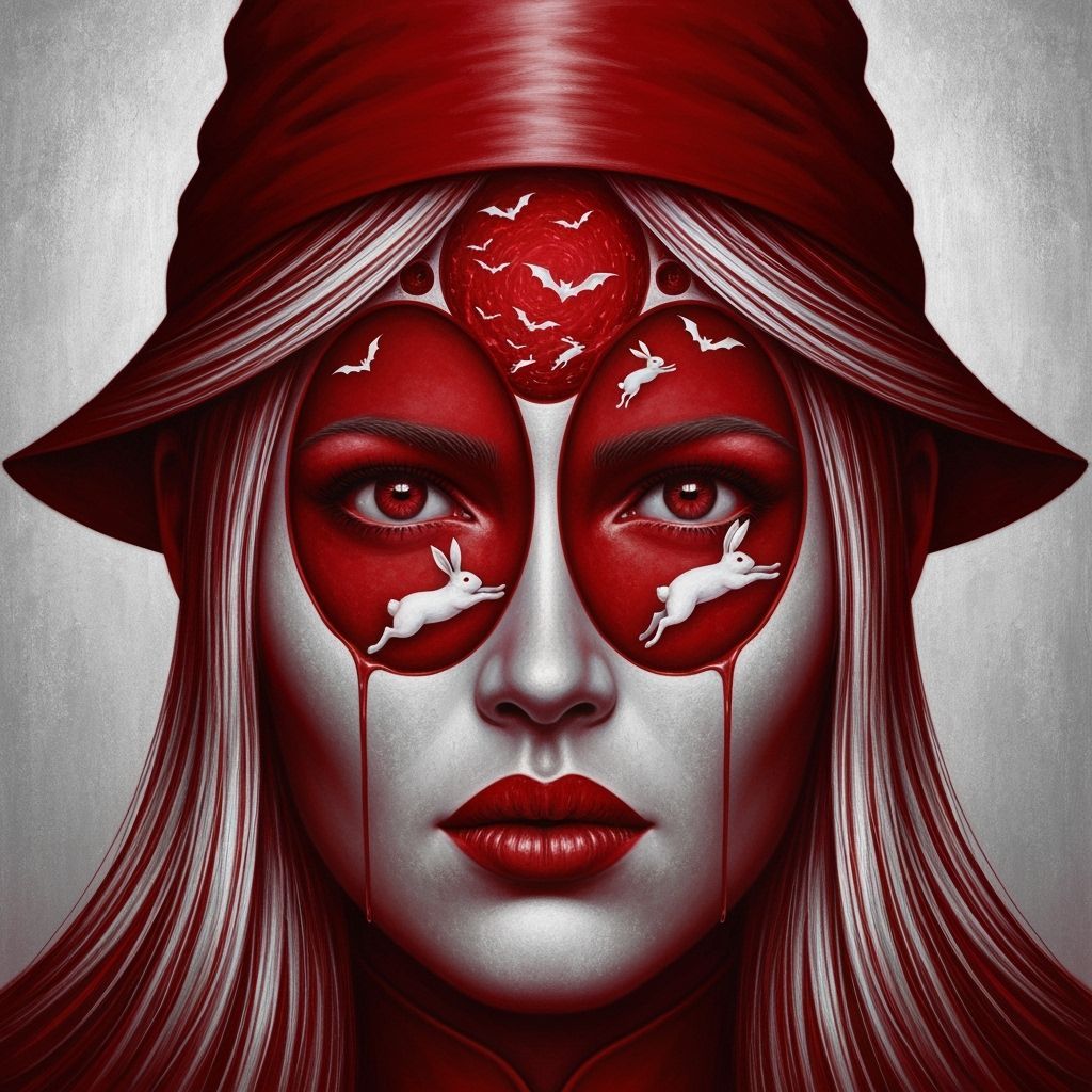 Gothic Witch Portal Unleashing Rabbits and Bats in Red and S...
