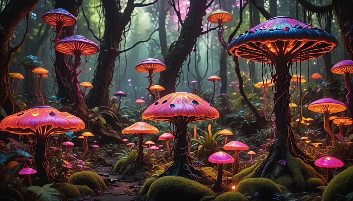 Psychedelic Neon Forest on Alien Planet
