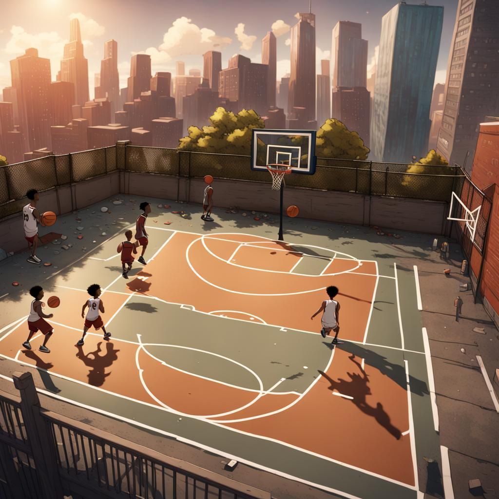 Boondocks Characters Play Rooftop Basketball