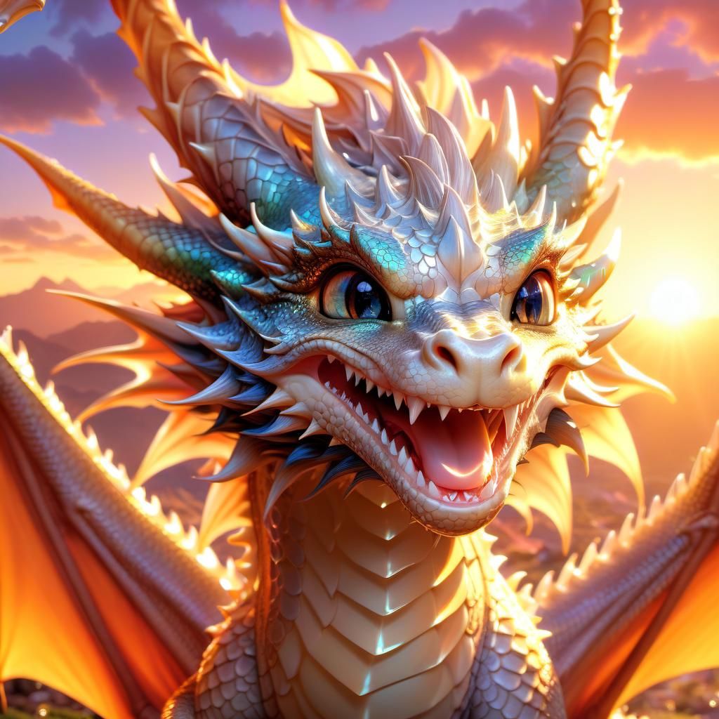 Adorable Sunrise Dragon Portrait in Anime Style