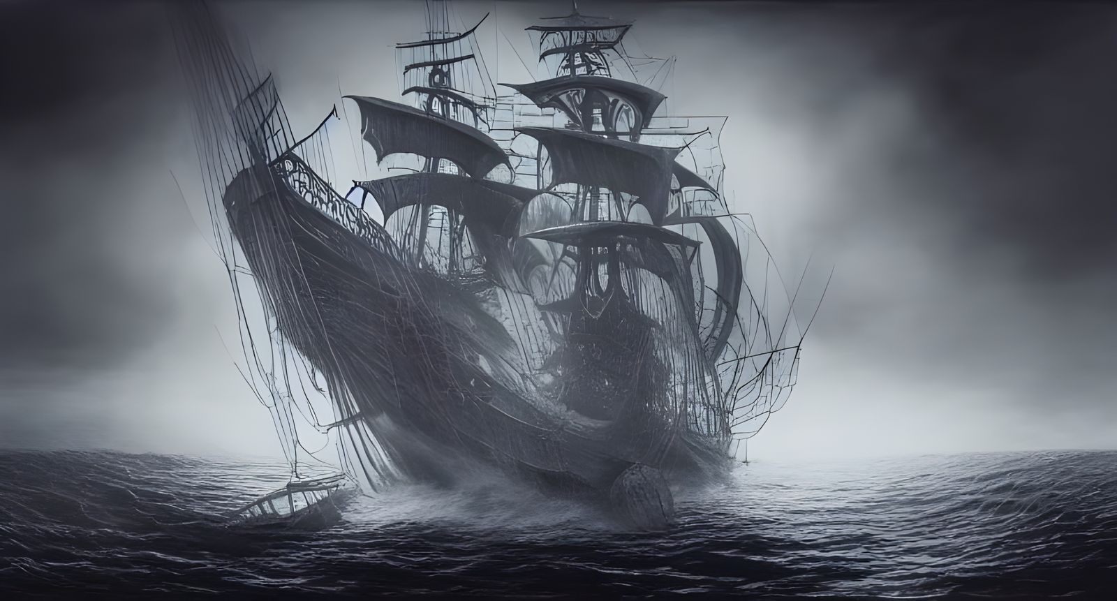 Eerie Ghost Pirate Ship Digital Illustration