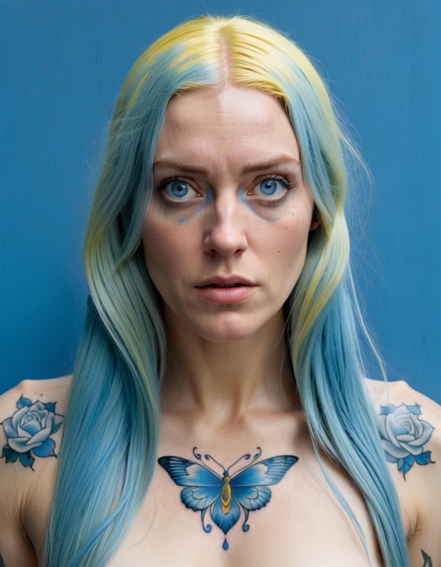 Sobbing Woman with Tattoos in Surrealist Style