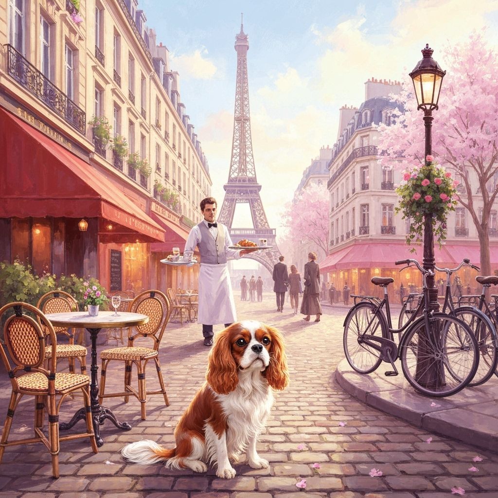 Parisian Cafe Dog in Golden Morning Light