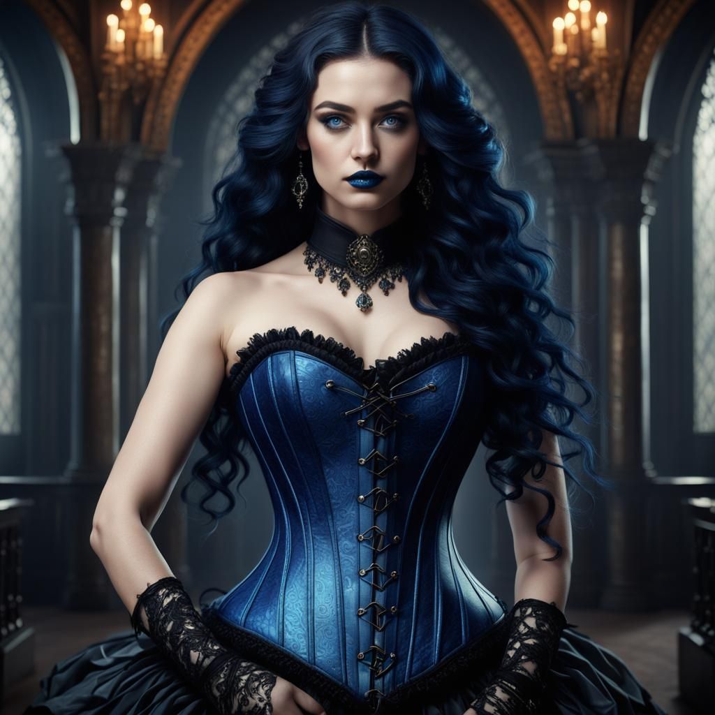 Gothic Beauty: Young Woman in Corset, Detailed Painting