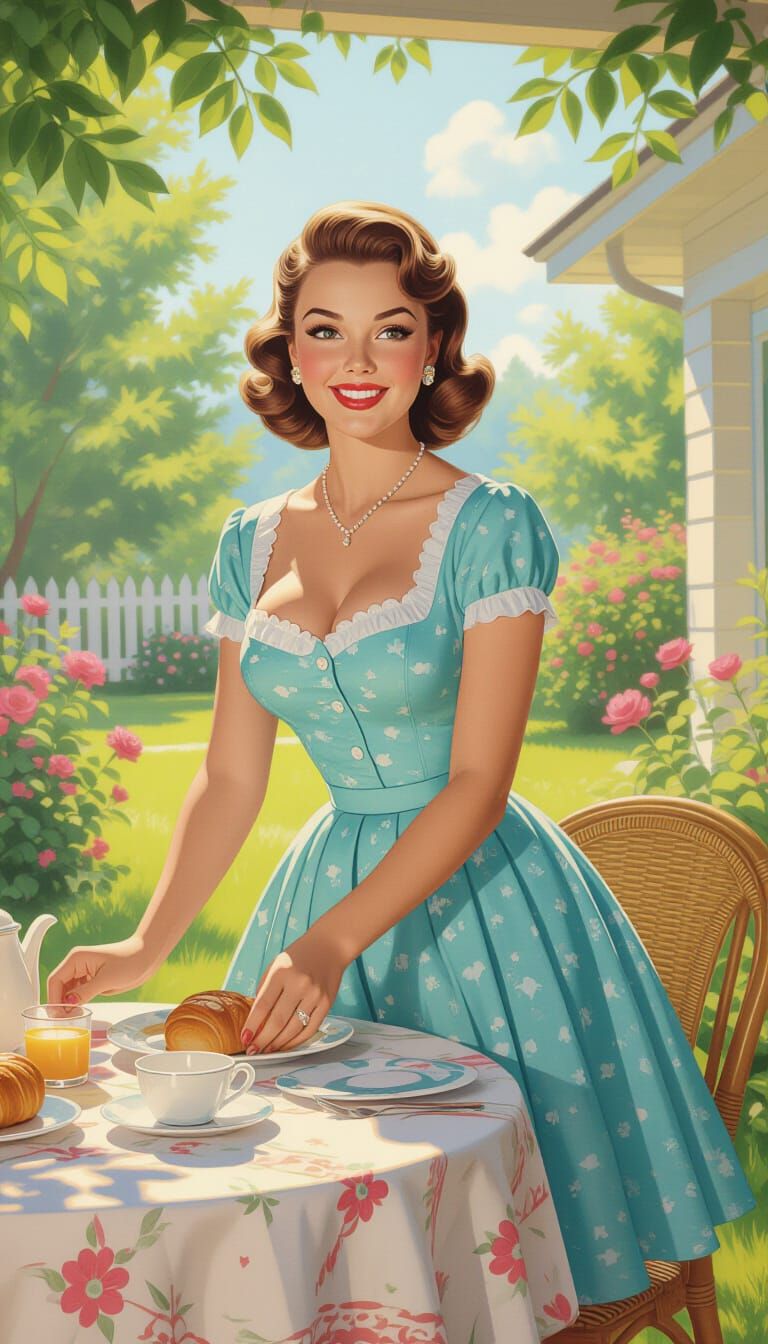1950s Housewife Setting Breakfast Table