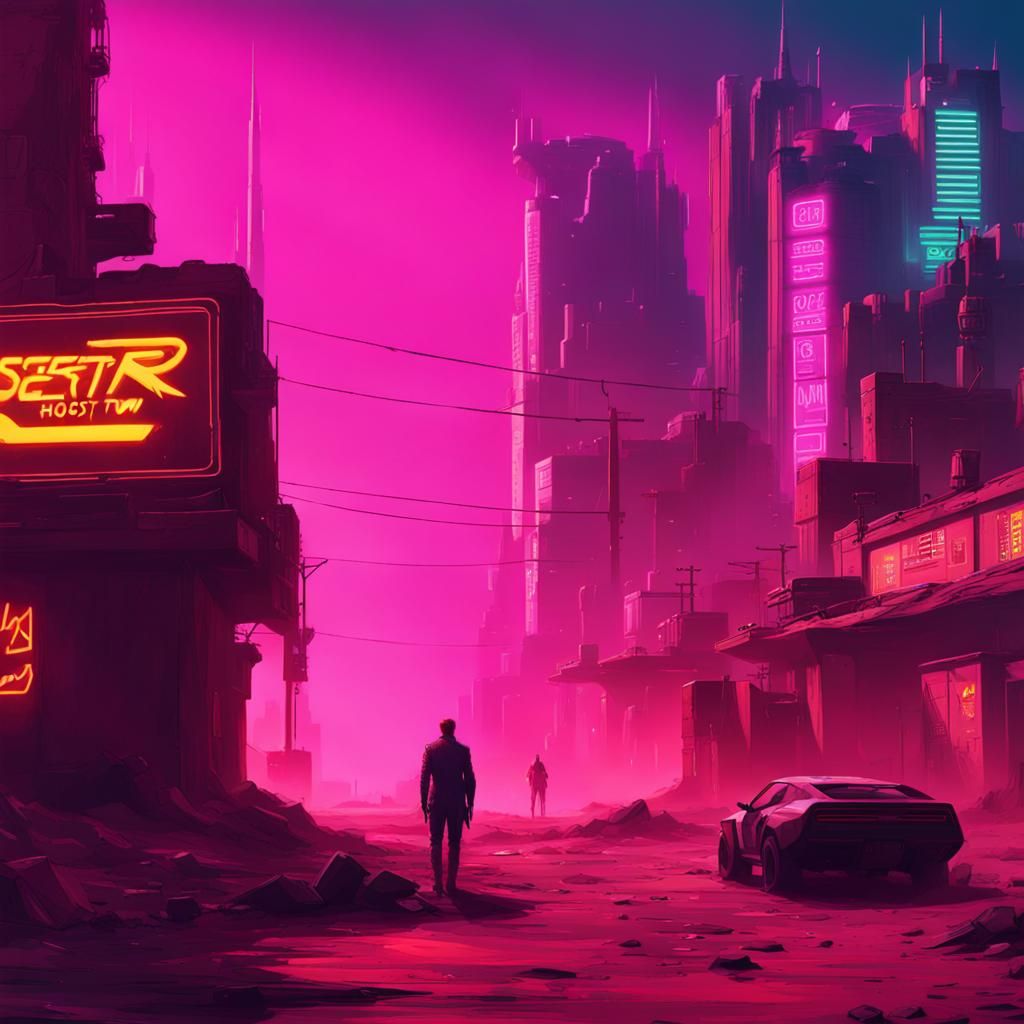 Cyberpunk Desert Ghost Town in Neon Glow