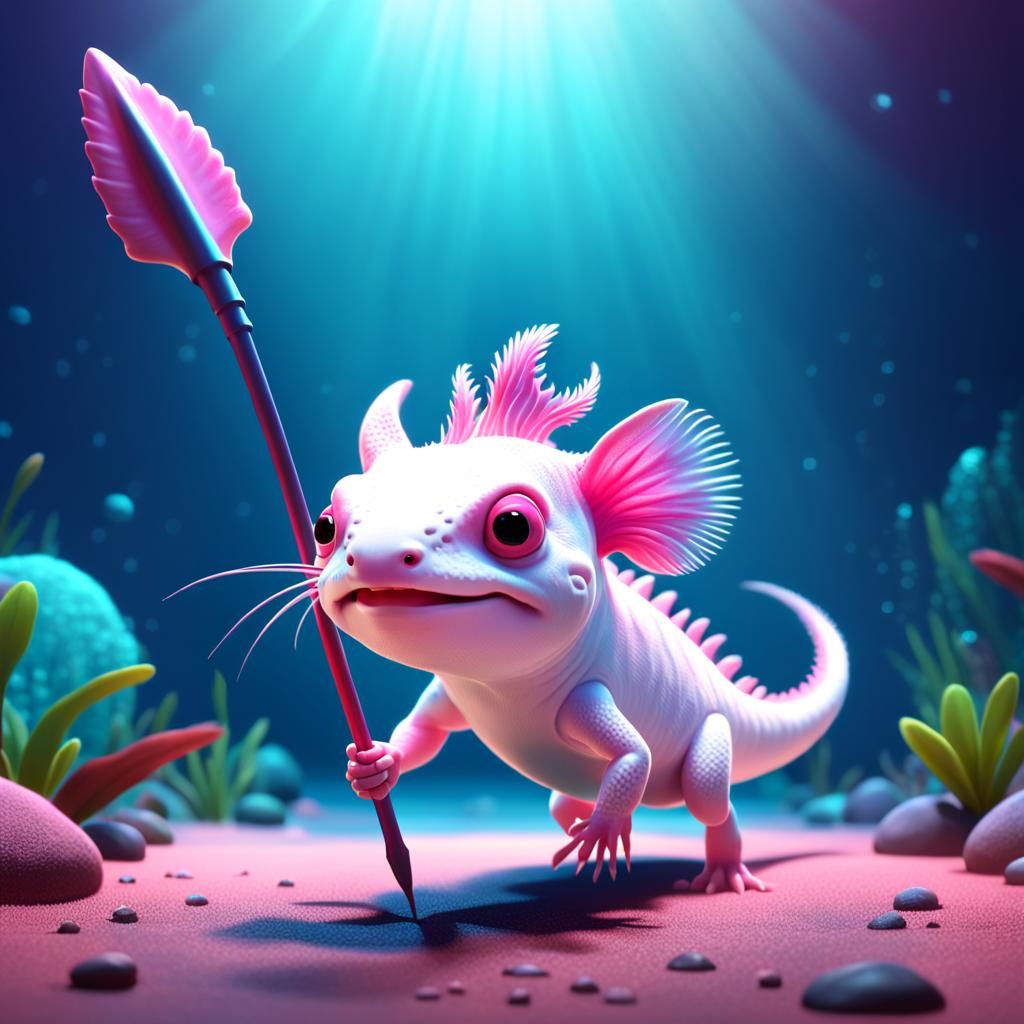 Pink Axolotl Warrior: 3D Digital Art