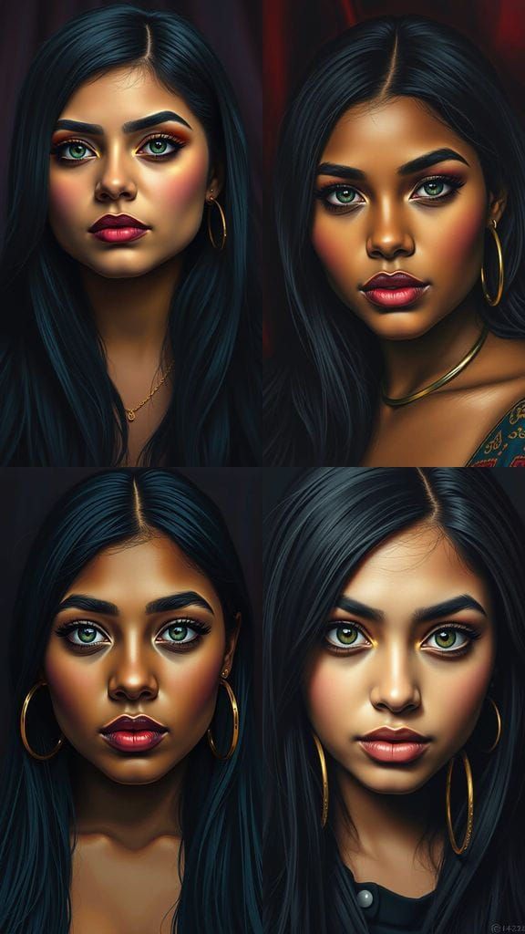 Elegant Woman with Green Eyes in Polychromatic Oil Painting