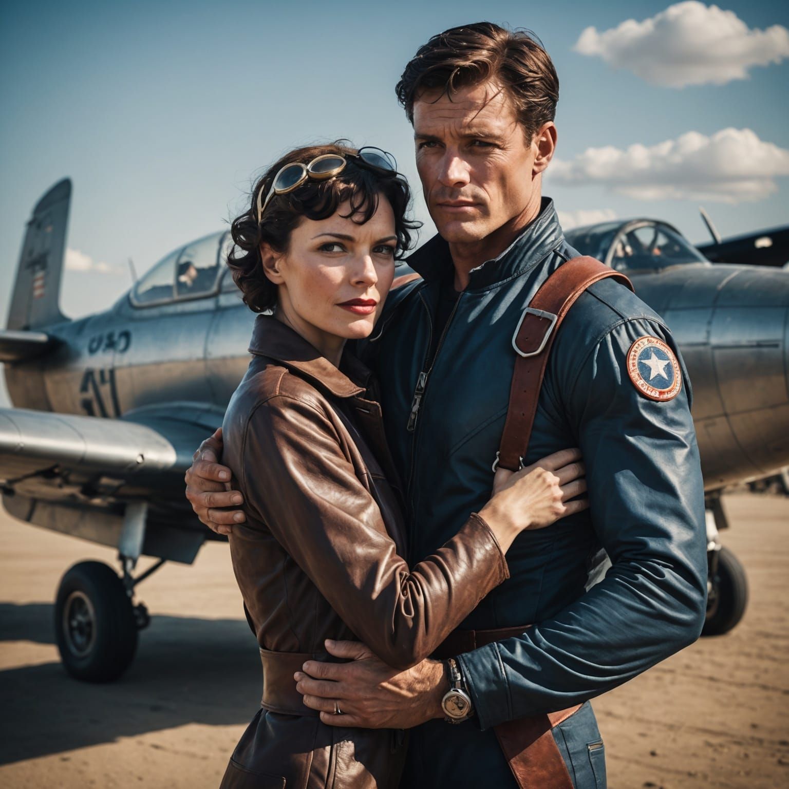 Superhero Embraces Aviatrix in Comic Book Style