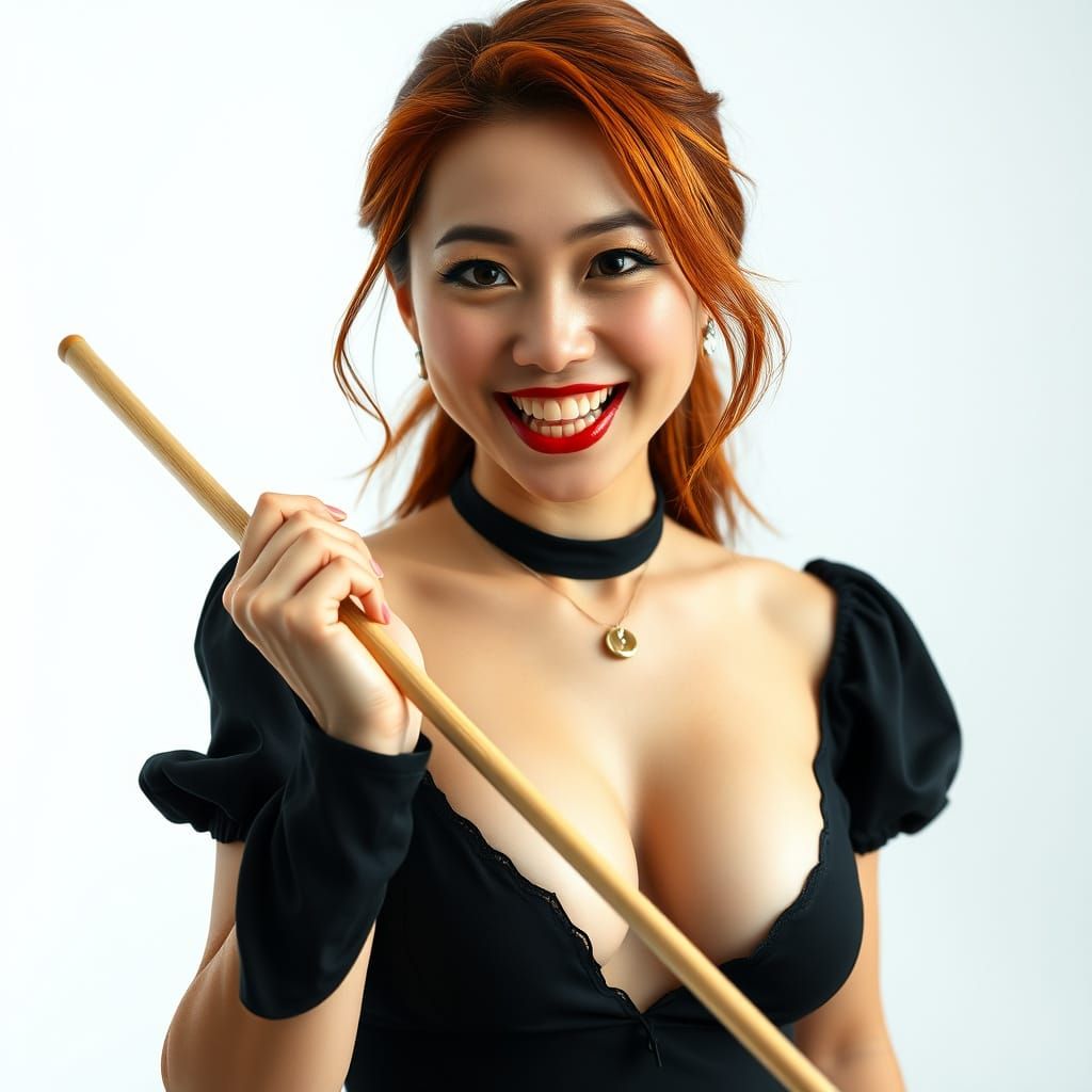 Provocative Redhead with Billiard Cue Portrait