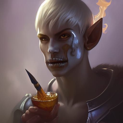 Moon Elf Portrait in Tavern, Hyperdetailed Fantasy Art