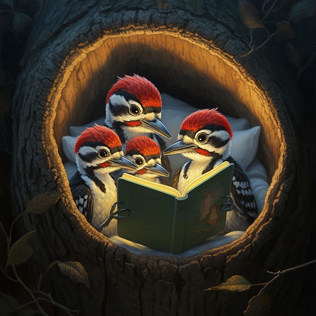 Woodpecker Family's Cozy Twilight Tale