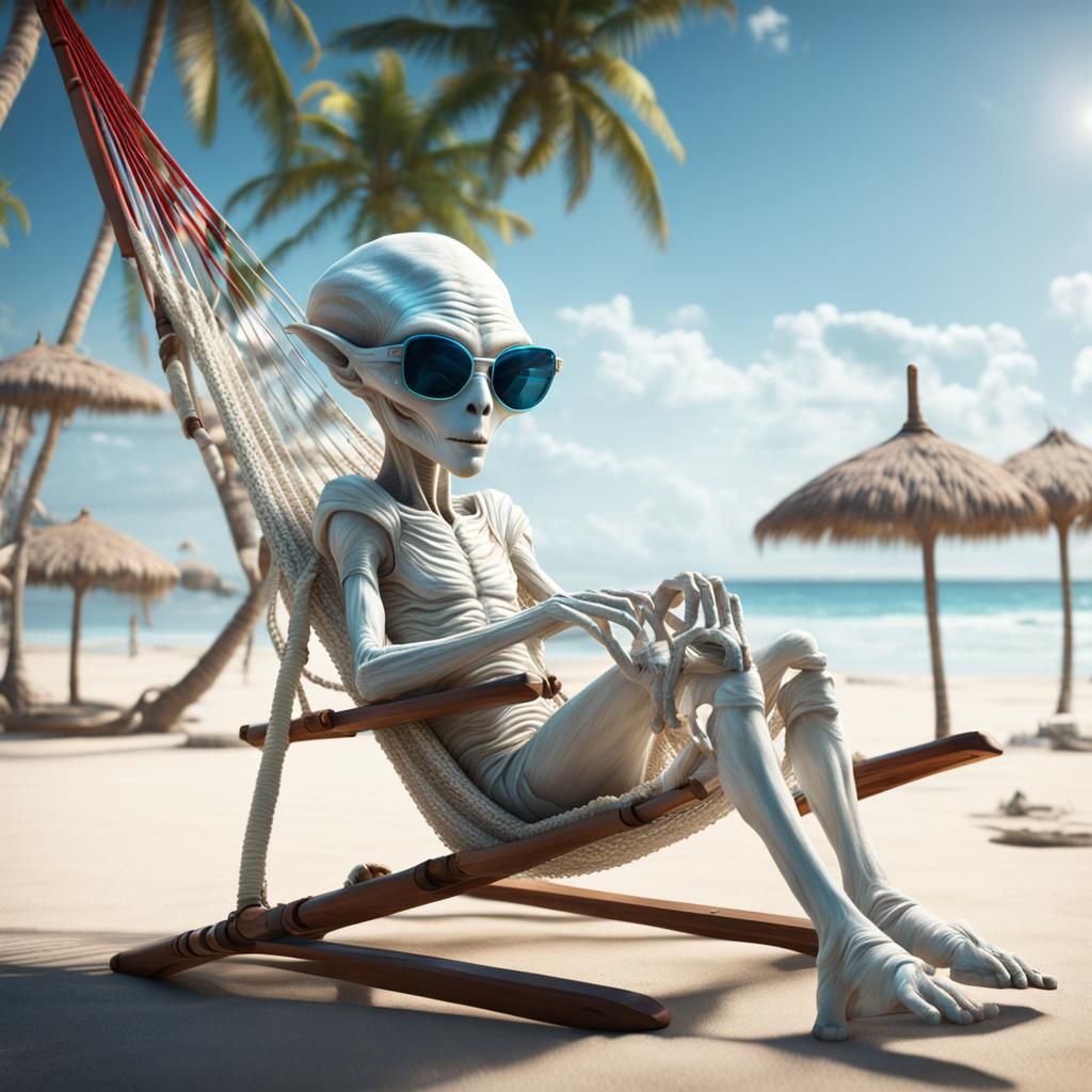 Alien Vacation on Beach in Detailed Matte Painting
