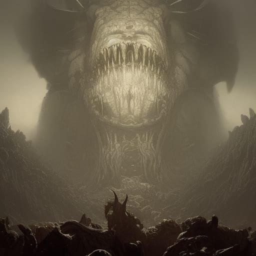 Gigantic Horror in Engraving Style