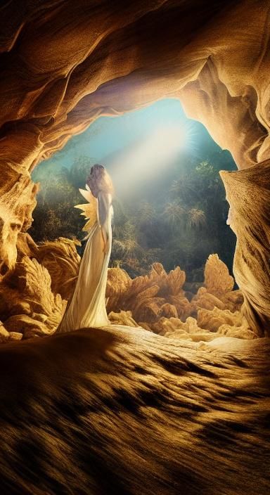 Magical Benagil Sea Cave with Golden Light, Photorealistic
