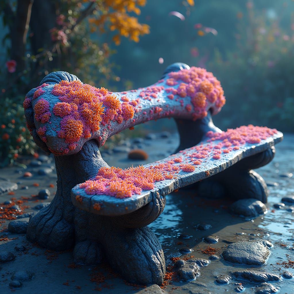 Fungal AI Picnic Bench in Posthuman World Concept Art