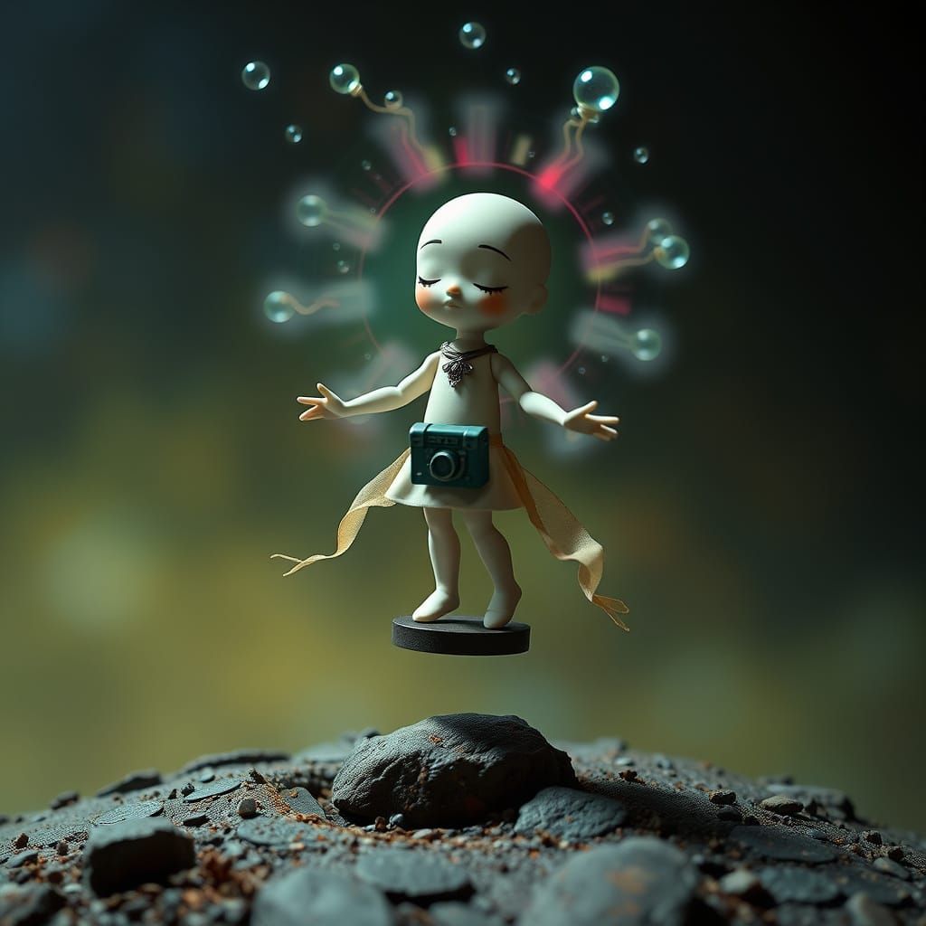 Levitating Clay Doll with Psychic Aura