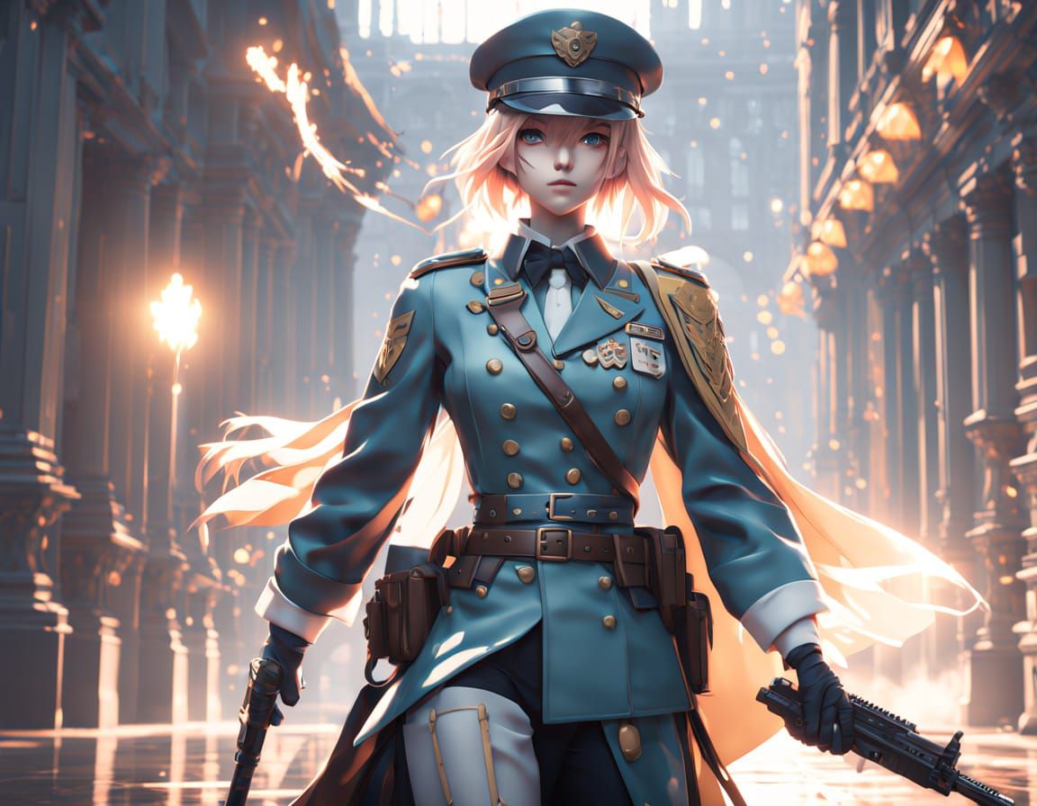 Anime Girl in WW2 Uniform with Glowing Skin