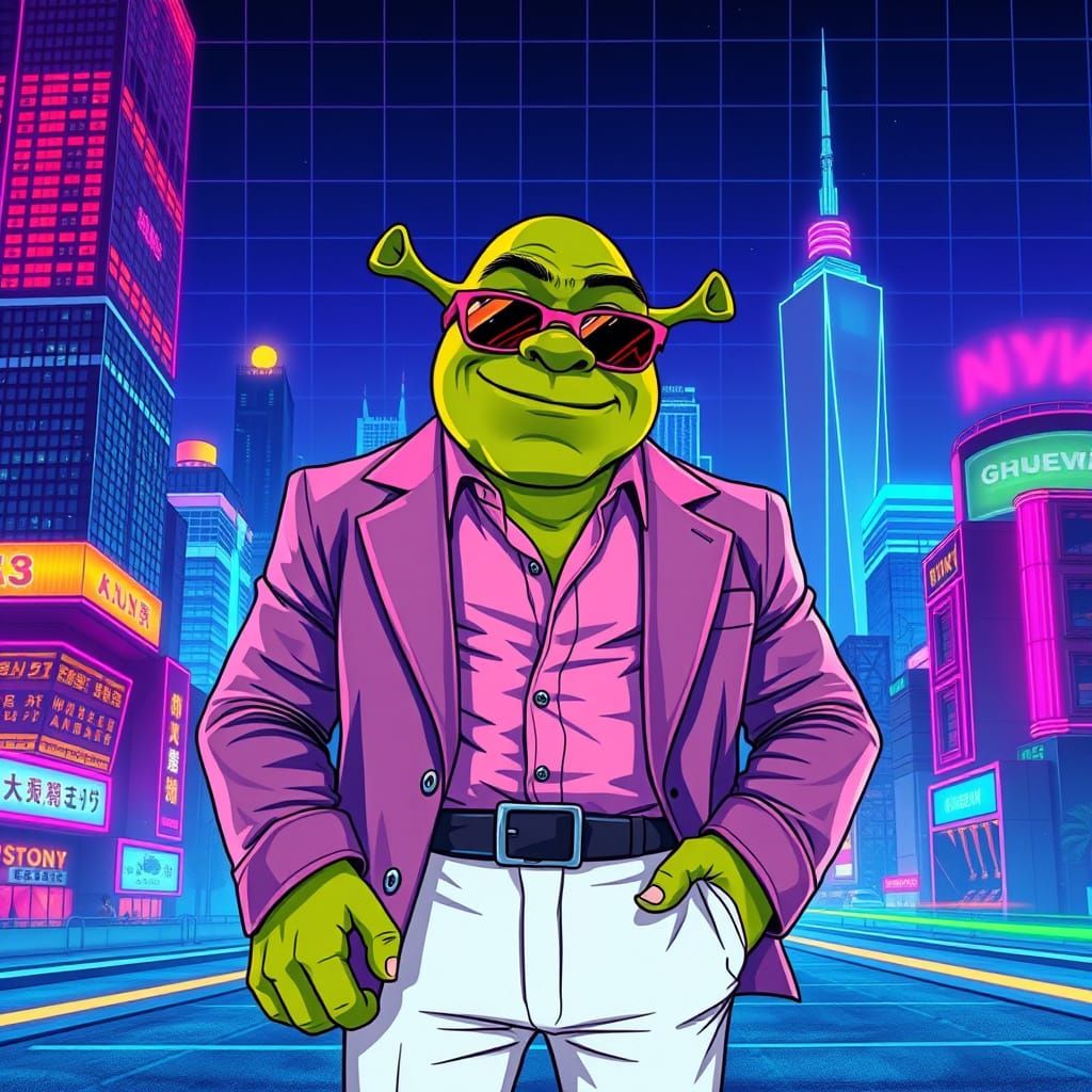 Gigachad Shrek Rules Neon Metropolis