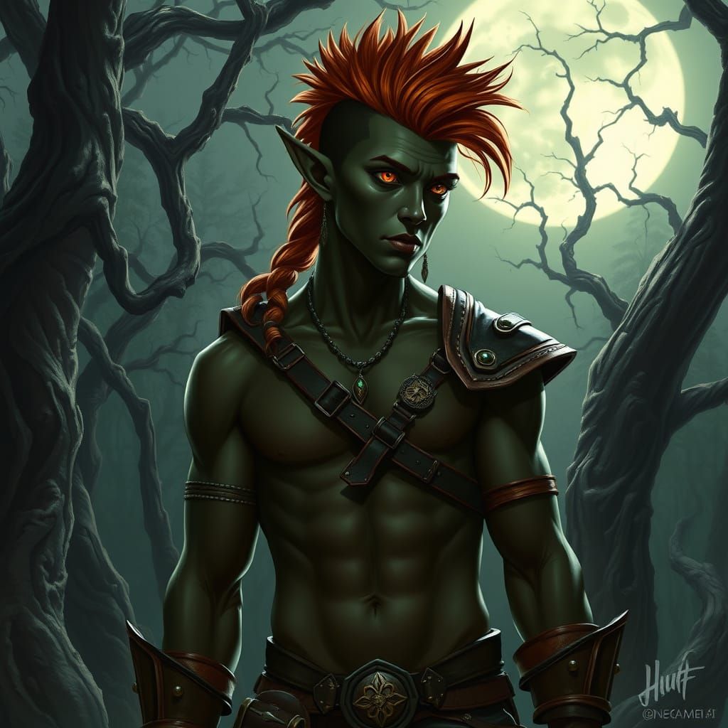 Dark Elf Warrior in Moonlit Forest, Brom-Inspired Art