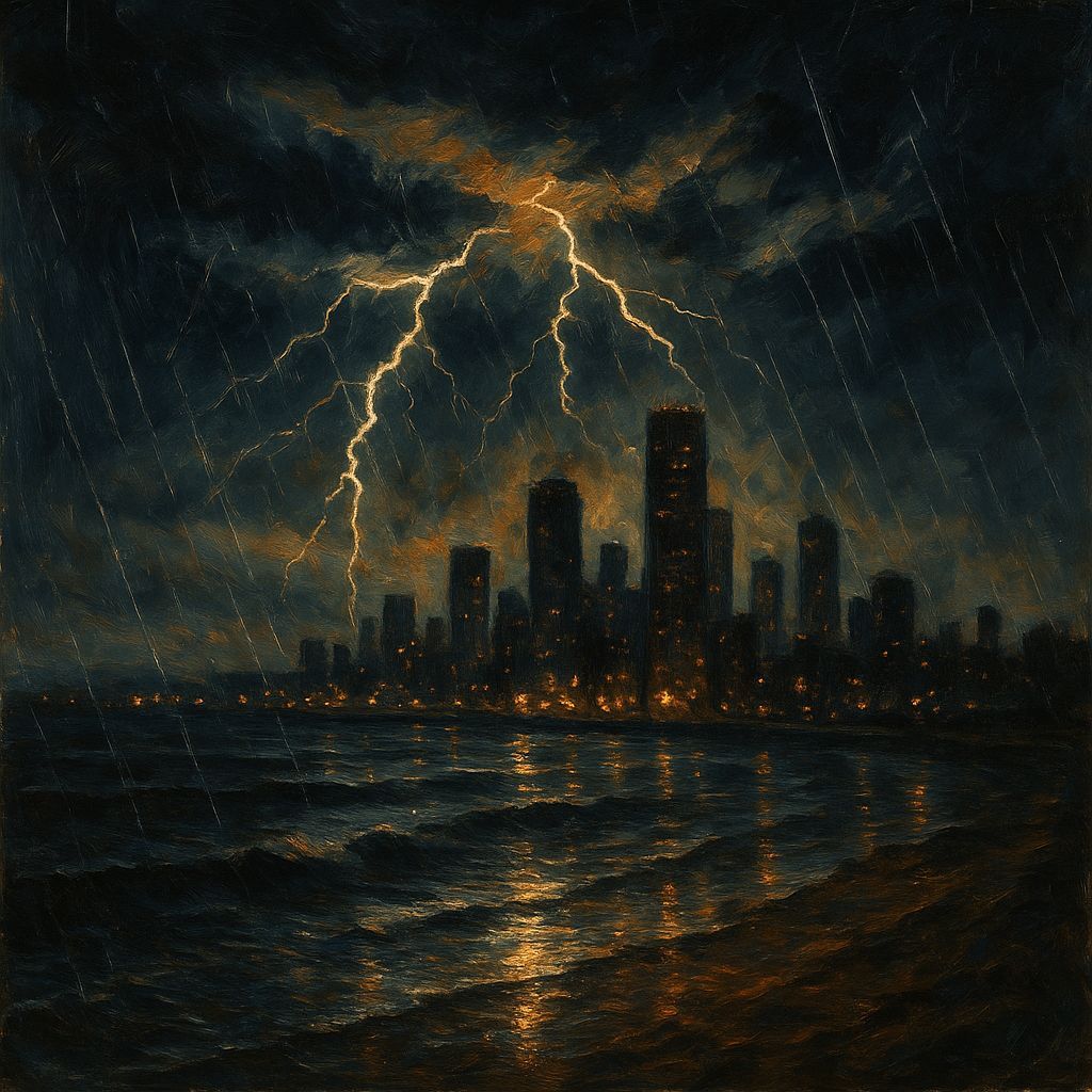 Epic Cityscape Under Violent Storm