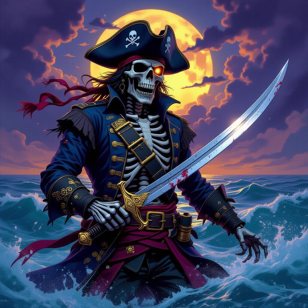 Skeletal Pirate Captain in Dark Fantasy Art