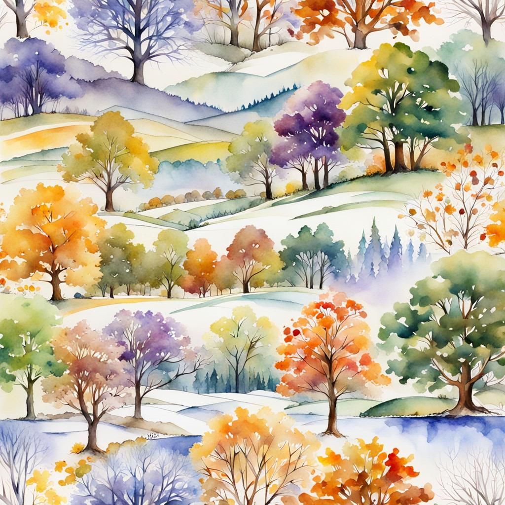 Seamless Watercolour Blend of the Four Seasons