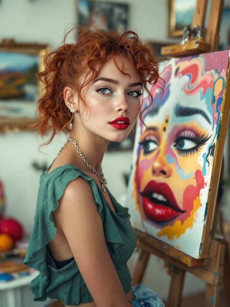 Surreal Portrait of Woman Painting in Dreamlike Style