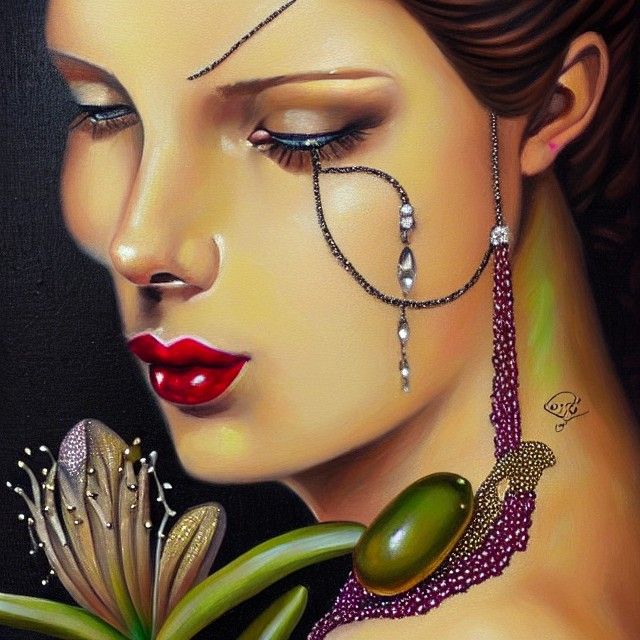 Jeweled Woman Portrait in Oil Painting Style
