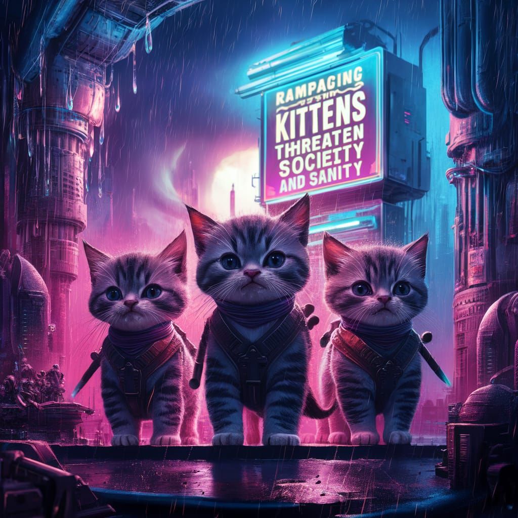 Cyberpunk Ninja Kittens in Neon City