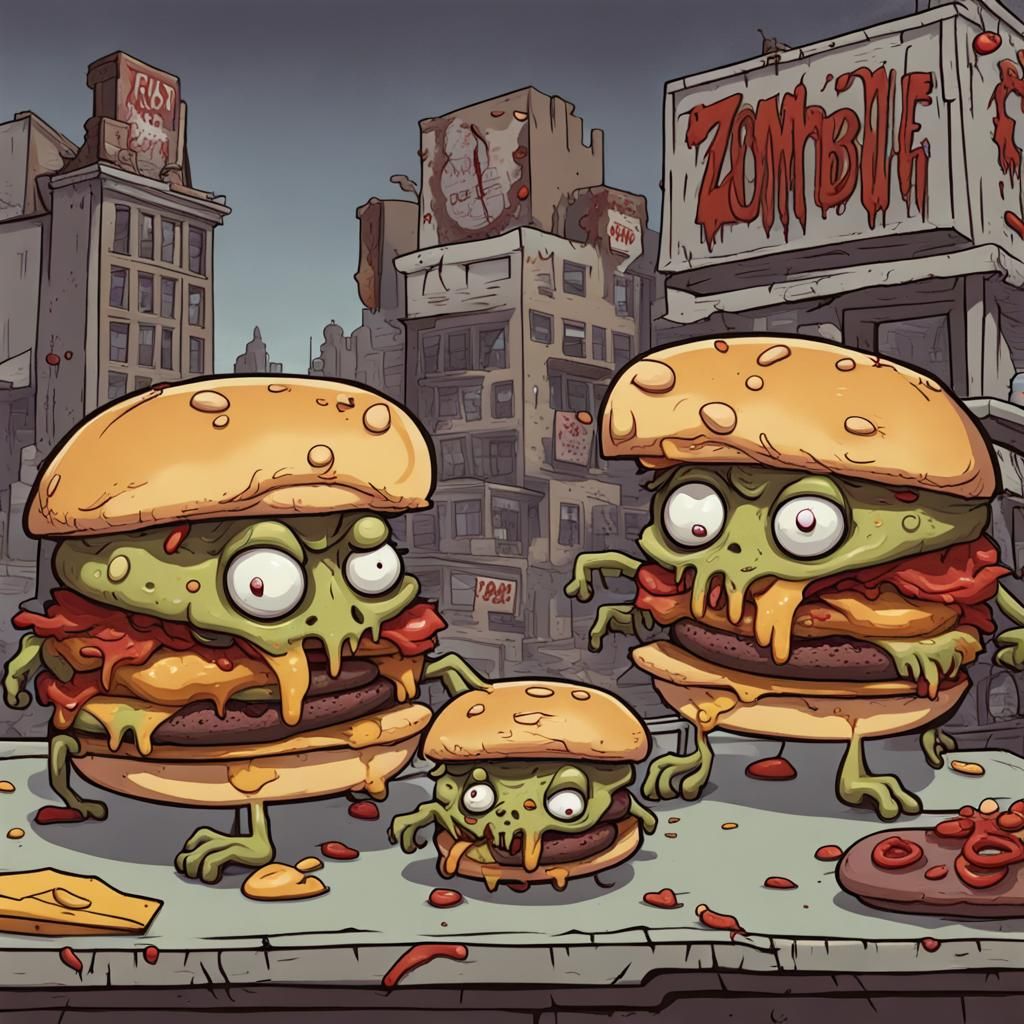 Cartoon Zombie Cheeseburgers in Rat Town