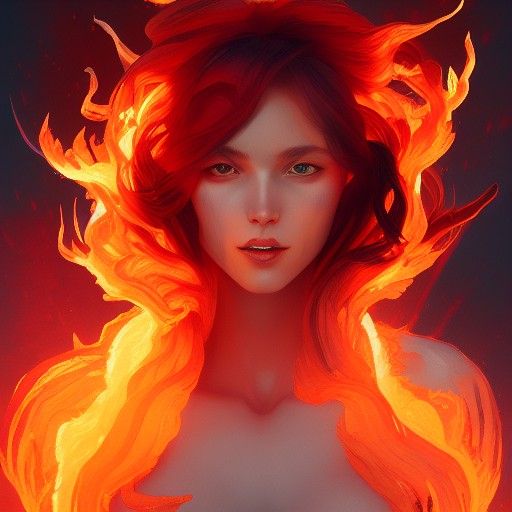 Fiery Demon Girl Portrait in Hyperdetailed Style