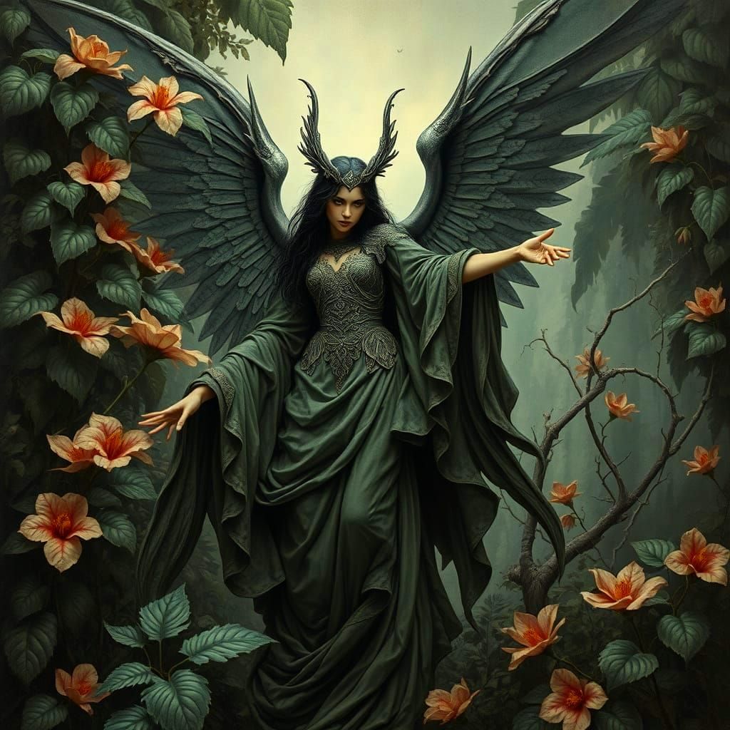 Art Nouveau Harpy Oil Painting