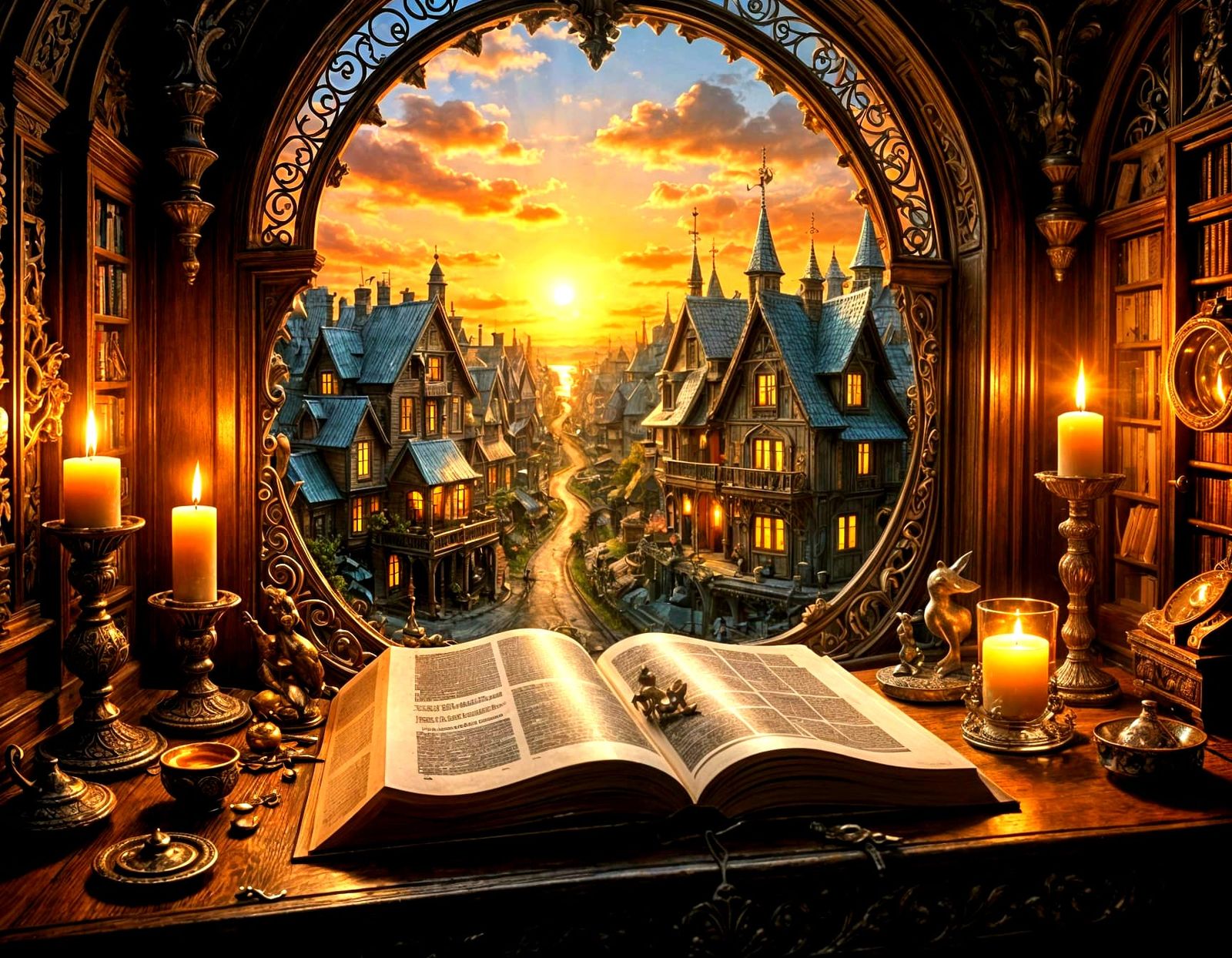 Surreal Dreamland Portal Opens from Book on Desk