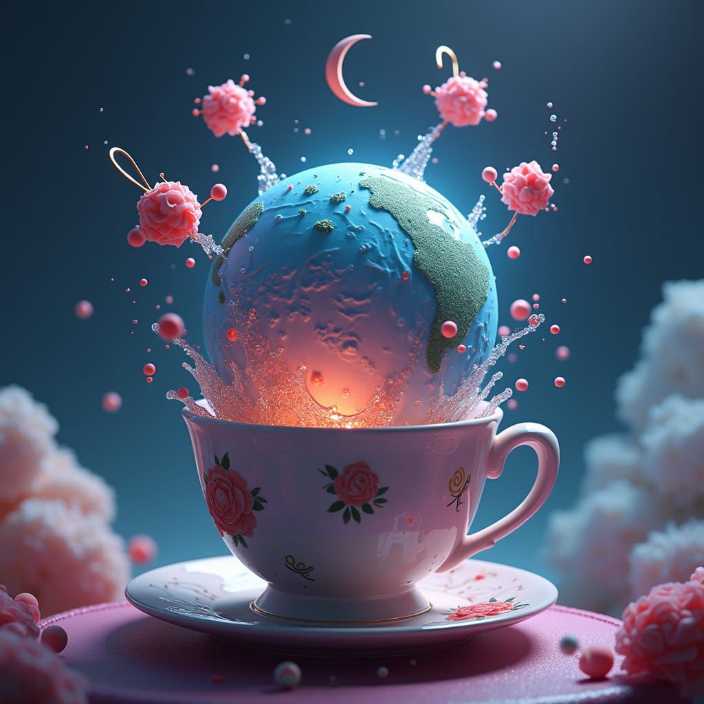 Cartoon Planet Teacup: Detailed Matte Painting