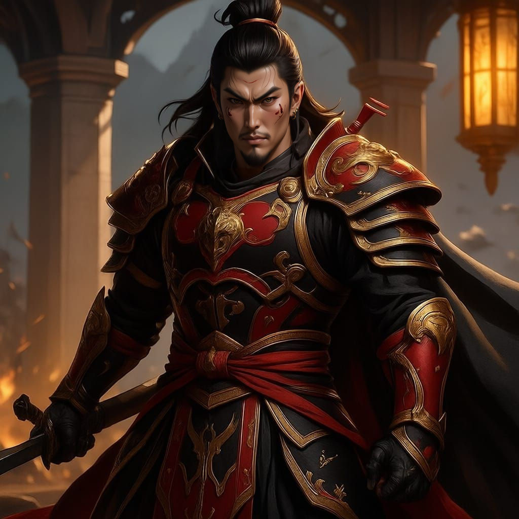 Ancient Warrior with Sword in Detailed 3D Anime Style