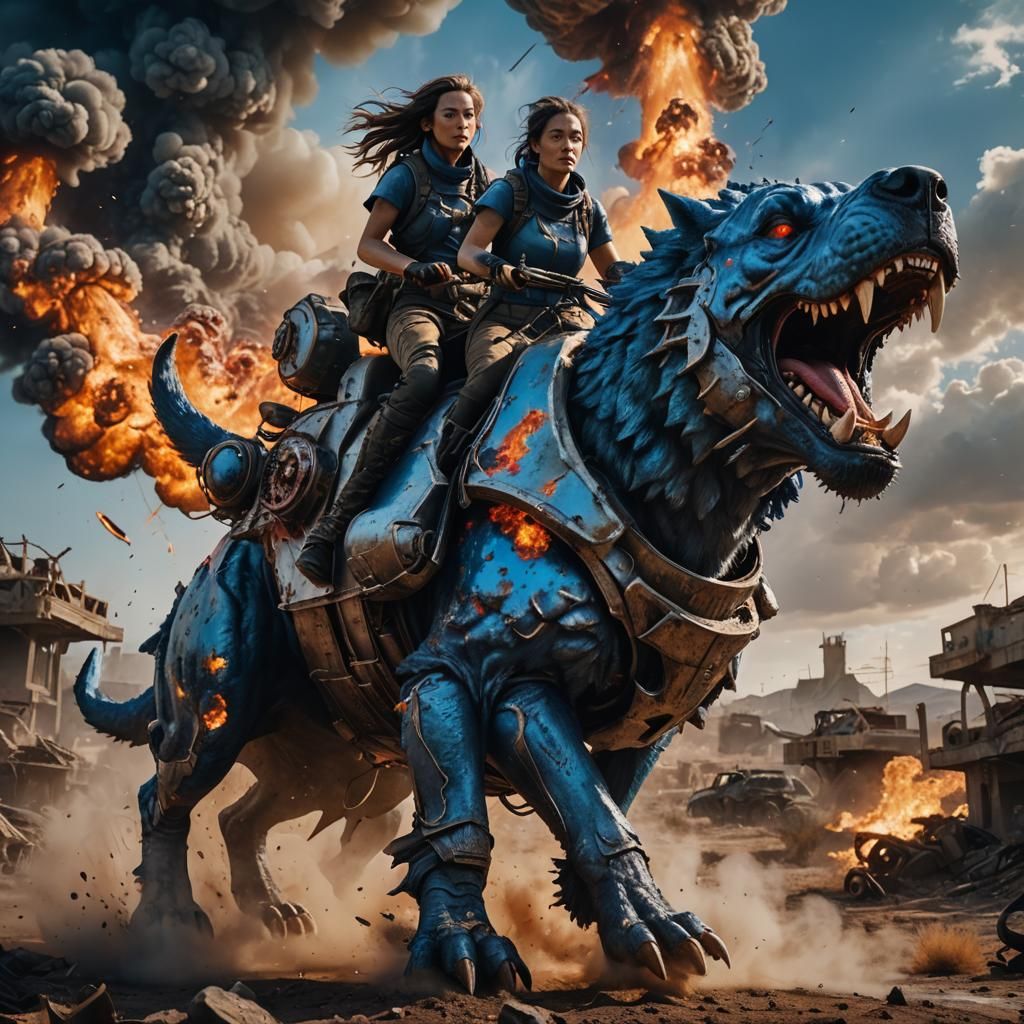 Girl Rides Armored Dog Through Wasteland Apocalypse