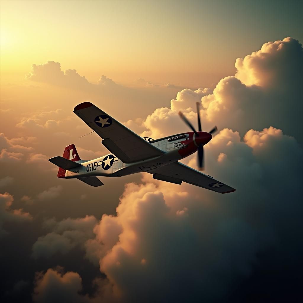 P-51 Mustang Soaring in Dramatic Sky