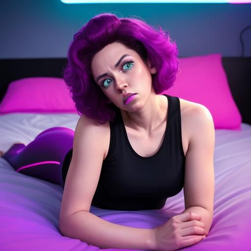 Woman on Bed in Synthwave Neon Style