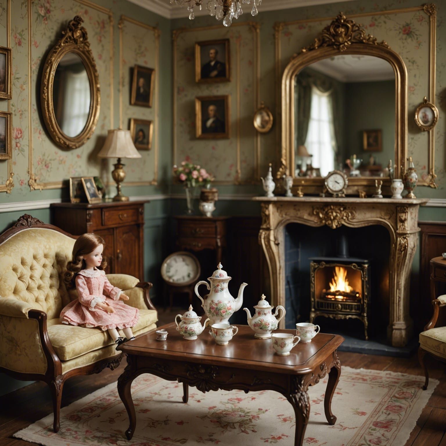 Vintage Dollhouse Room: Stunning 3D Macro Render