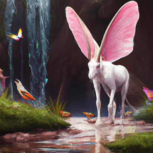 Rare Animals at Stream in Dark Fantasy Style