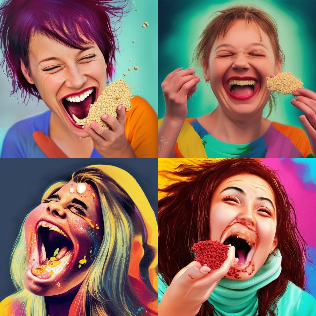 Hyperrealistic Women Eating Cat Litter: Splash Art