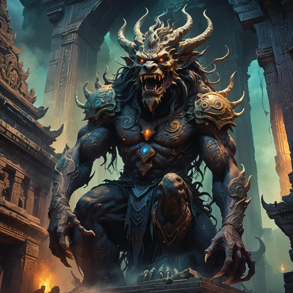 Grotesque Creature Dominates Ancient Temple in Dark Fantasy ...