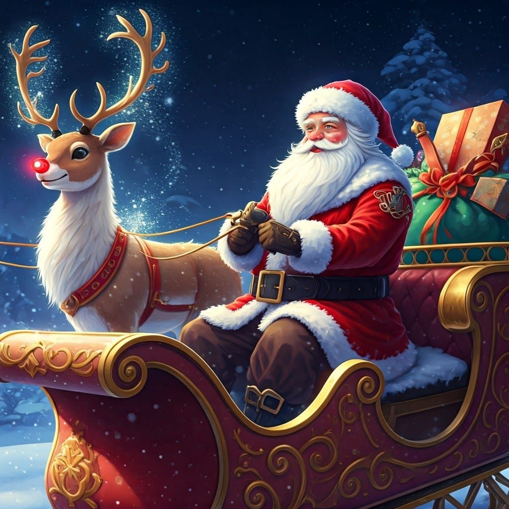 Santa Claus and Rudolph in 8K 3D Anime Art
