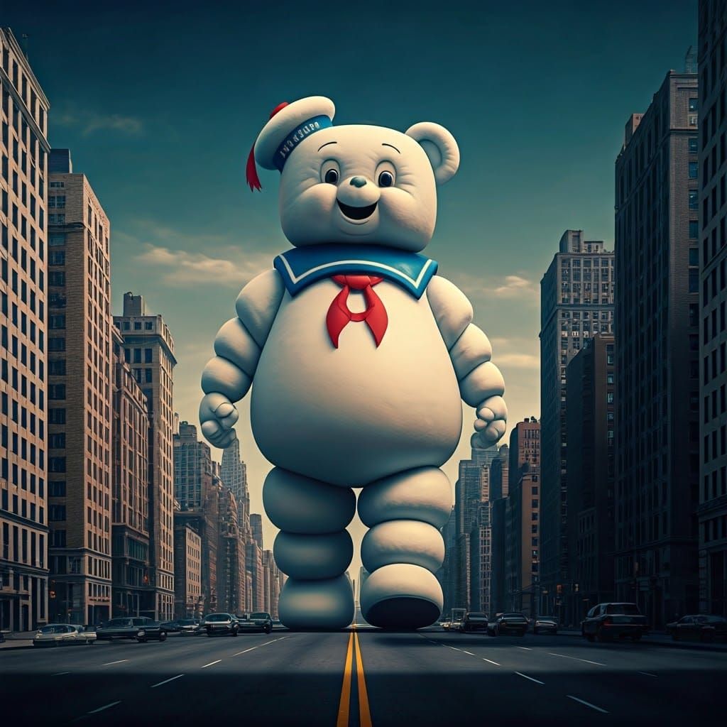 Giant Teddy Bear Marshmallow Man Walks Through City