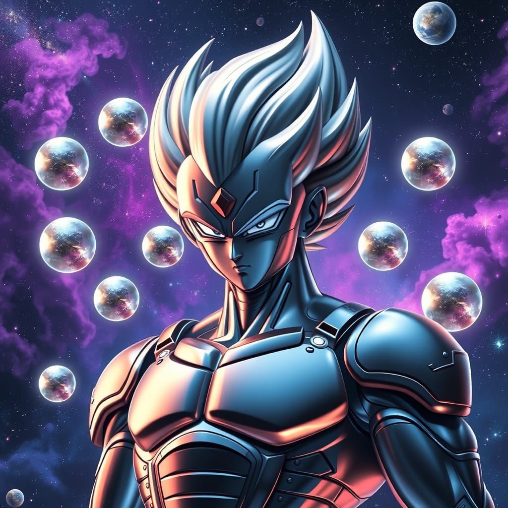 Hyper-Realistic Dragon Ball Z Warrior in Starry Galaxy