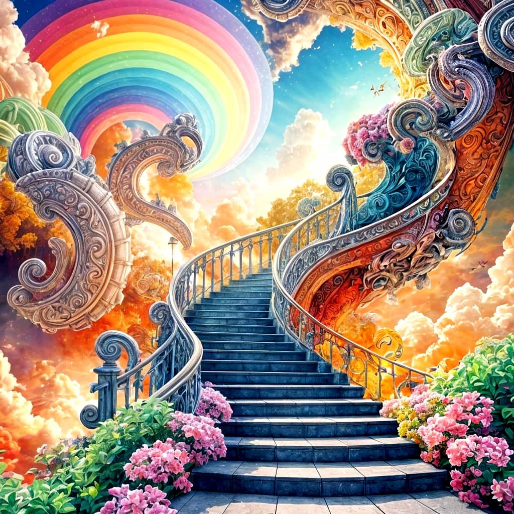 Ethereal Staircase Ascends Amidst Vibrant Skies