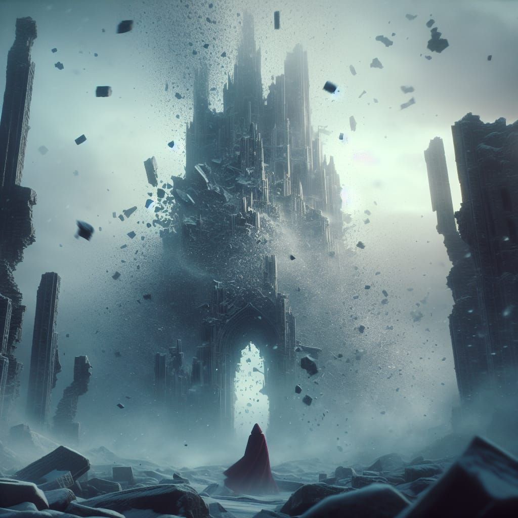 Hyper-Realistic Fragmented Stone Structure in Desolate Lands...