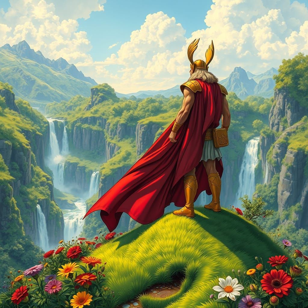 God in Red Observes Paradise: Digital Art