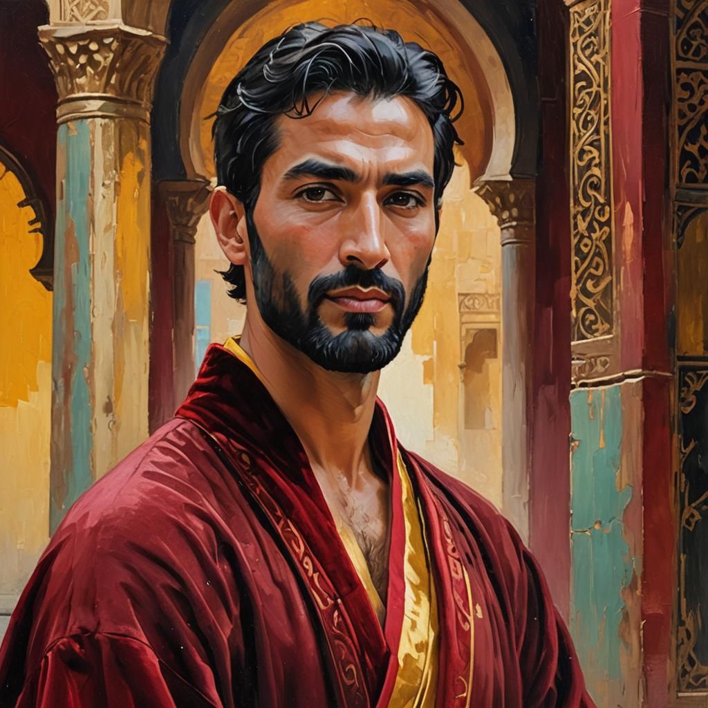 Arabian Man Portrait in Impressionist Oil Painting Style